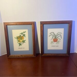 Vintage Framed Botanical Cross-Stitch Pictures